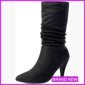 Pointed Toe Slouchy Mid Calf Boots High Heel Elegant Fall Winter Booties